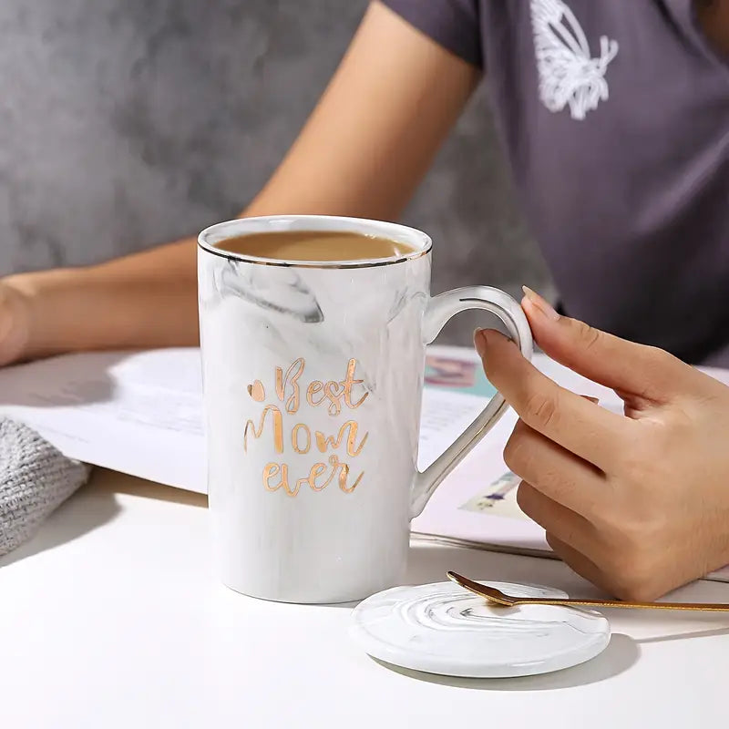 Best Mom Ever Ceramic Coffee Mug - Perfect for Mother's Day, Christmas, Thanksgiving Gift with Spoon & Elegant Box