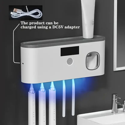 1pc Smart Toothbrush Sanitizer with Automatic Toothpaste Dispenser