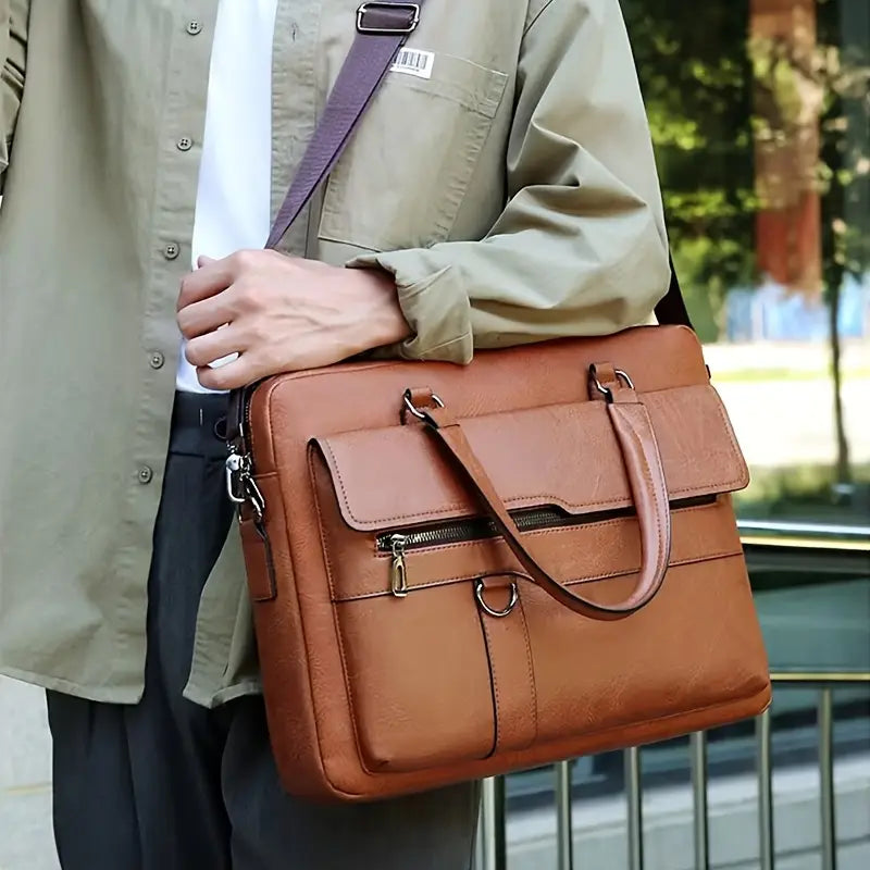 Men'S Vintage Style Coffee Briefcase