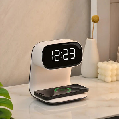 1pc of New Multifunctional LED Warm Light Night Lamp Clock -Supports Wireless Charging for Mobile Phones