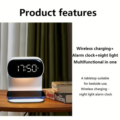 1pc of New Multifunctional LED Warm Light Night Lamp Clock -Supports Wireless Charging for Mobile Phones