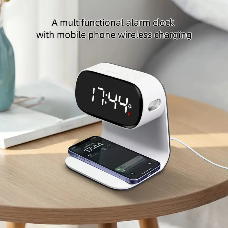 1pc of New Multifunctional LED Warm Light Night Lamp Clock -Supports Wireless Charging for Mobile Phones