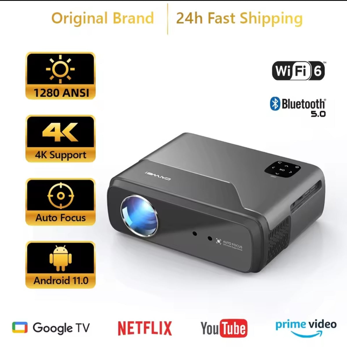 4K UHD portable projector Netflix license Android 11 smart 5G wifi Google play TV Dolby Home mini Projector