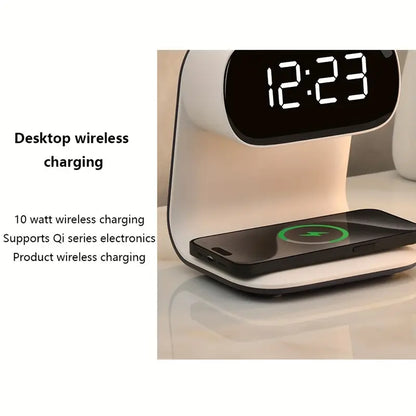 1pc of New Multifunctional LED Warm Light Night Lamp Clock -Supports Wireless Charging for Mobile Phones