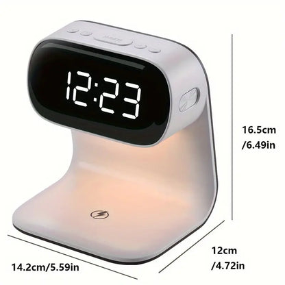 1pc of New Multifunctional LED Warm Light Night Lamp Clock -Supports Wireless Charging for Mobile Phones