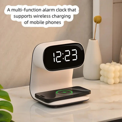 1pc of New Multifunctional LED Warm Light Night Lamp Clock -Supports Wireless Charging for Mobile Phones